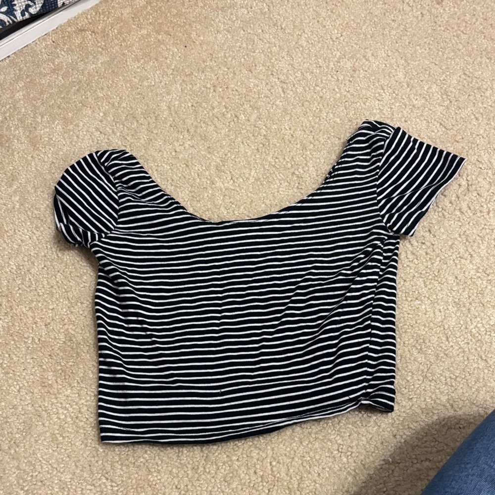 Garage Black and White Striped Scoop Neck Crop Top